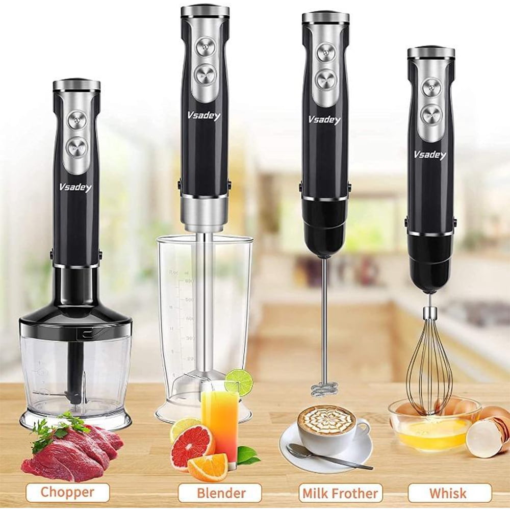 Hand Blender - 500 Watt 4 in 1 Immersion Electric Stick Blender Set with 500ml Food Processor, 600ml Measuring Cup, Sus Blending Attachment and Wire W