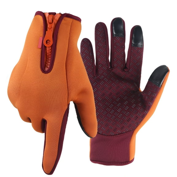 TELOLY 1Pair Mens Gloves for Cold Weather Windproof Gloves Snow Gloves Women Cold Shield Ski Mittens Orange S