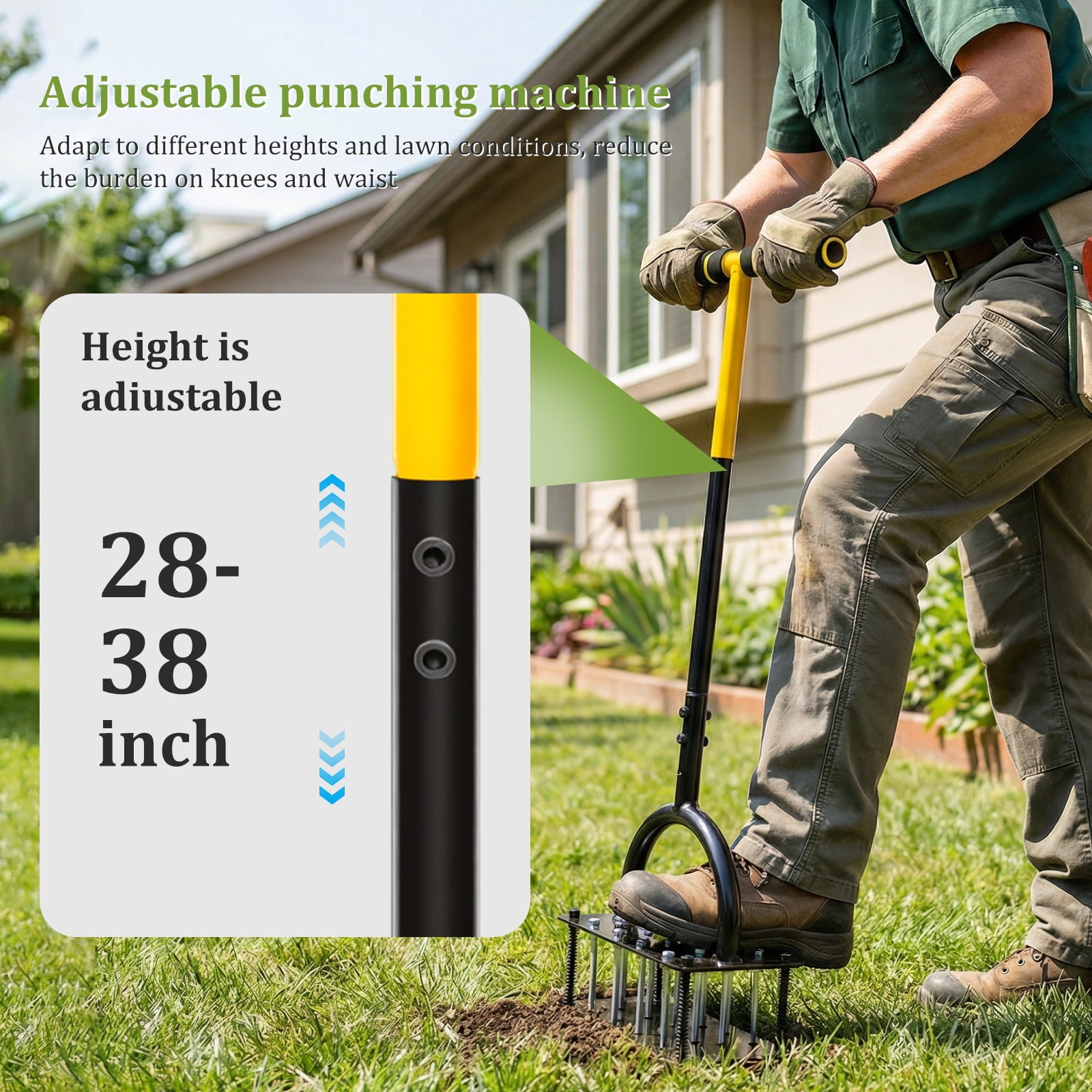 Austok Lawn Aerator Spikes Aerating Tool Metal Manual Auto Soil and Leaf Clean Design Pre Assembled 16 Spikes for Yards Lawn Gardening