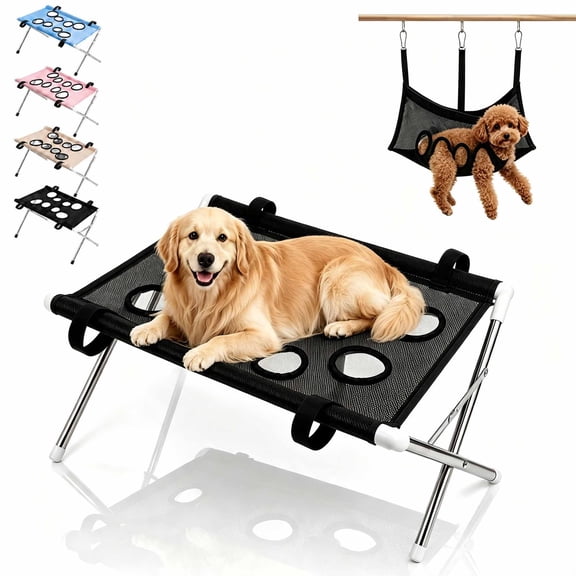 Dog Hammock Bed with Frame,Stand and Breathable 8-Hole Mesh for Bathing,Nail Trimming,Drying and Daily Care