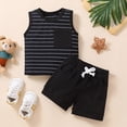 thumbnail image 2 of TOWED22 Boy Clothes Toddler Baby Boys Summer Outfits Sleeveless Patchwork T-Shirt Shorts Set 6 Months-4T(Black,18-24 M), 2 of 6