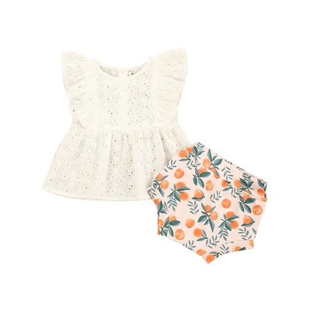 

Livingsenburg Toddler Baby Girl Summer Lace Ruffle Shirts Top Floral Shorts Set