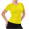 thumbnail image 3 of Avtoify Women's Casual Fashion Solid Color Sport Side Sheer Round Neck Short Sleeve Top Women's Top, 3 of 6