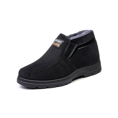 

Eloshman Men Snow Boots Round Toe Comfort Shoe Plush Lining Winter Shoes Travel Non-slip Slip On Loafers Warm Black 7.5