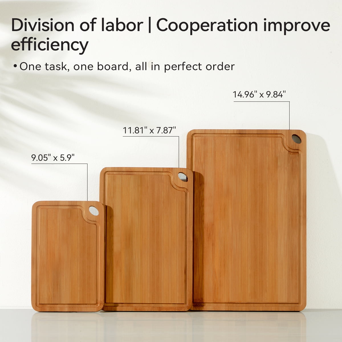 Bamboo Cutting Board Set, 3 Piece Kitchen Boards with Deep Grooves, Double-Sided Design, Hanging Holes, Large 15x10, Medium 12x8, Small 9x6 Inches