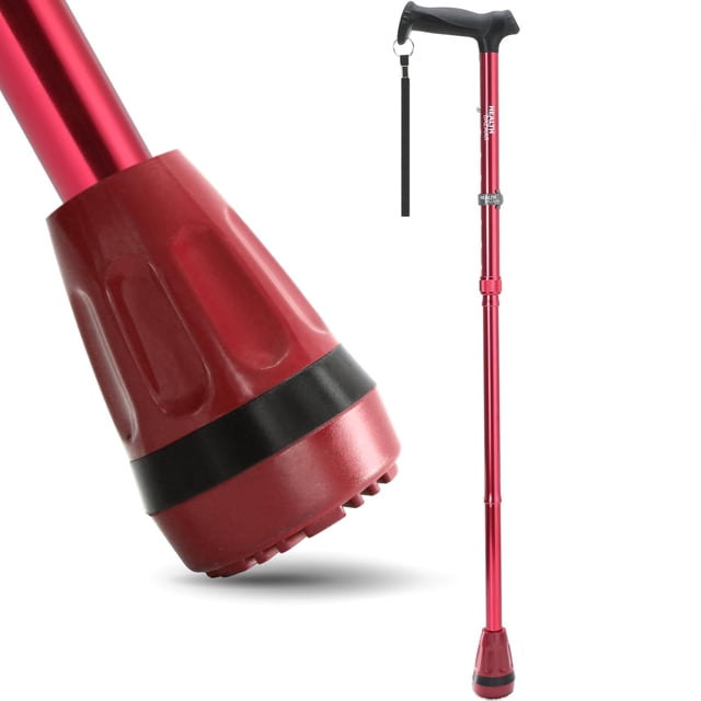 Bastón todoterreno HEALTHBAZAAR para hombre y mujer, ligero, plegable, ajustable, con amortiguación, para personas mayores y adultos (rojo pasión)