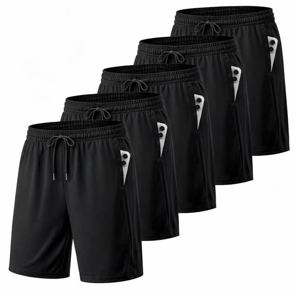 American Fusion Mens Athletic Shorts 05 Pack- Lightweight Mens Shorts for Gym, Running, & Training- Breathable Basketball Style Activewear Workout Shorts for Men- Black