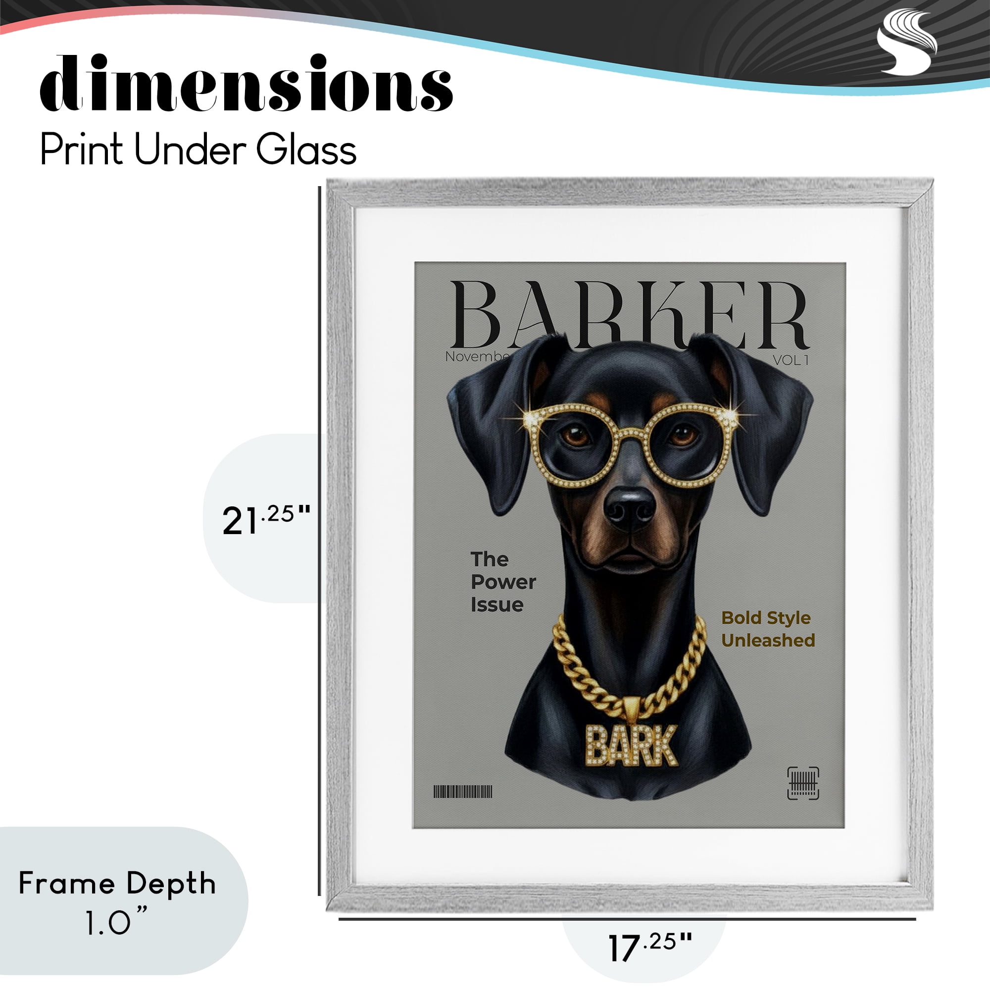 Stupell Industries Barker Dog Fashion Magazine Gray Framed Print Under Glass, design by A Barefoot Stylist
