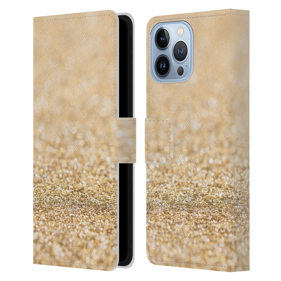 Head Case Designs Officially Licensed PLdesign Glitter Sparkles Champagne Gold Leather Book Wallet Case Cover Compatible with Apple iPhone 13 Pro Max