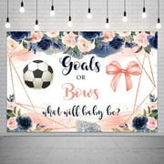 Custom Soccer Gender Reveal Goals or Bows Baby Shower Backdrop Flowers Blue or Pink Boy or Girl He or She Floral Soccer Reveal Background Party Decorations Supplies Banner Photo Booth Props 5x3ft