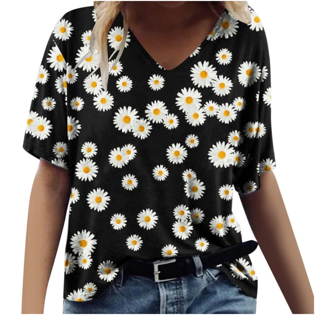 T-shirts Graphiques pour Femmes T-Shirts de Mode pour Femmes Imprimés Décontractés Col en V Manches Courtes T-Shirts Amples Hauts Manches Courtes pour Femmes Hauts Manches Courtes pour Femmes Soyez Gentille T-Shirts pour Femmes
