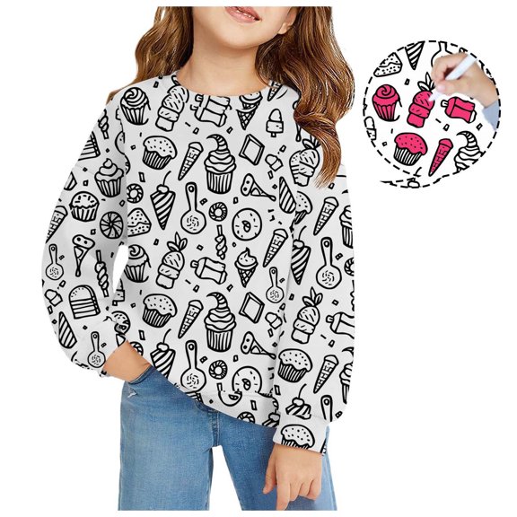 Hauaitttt Kids Girls FunDIY Doodle Long Sleeve Sweatshirt Camp Hoodies for Teen Girls 2t Boys Sweater Girls Bear Sweater Large Kids Hoodie Baby Boy Sweat Jacket 4t Hoodies Boys Zip up Toddler Suit