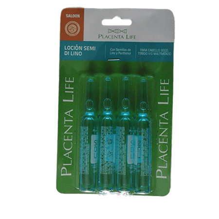 PLACENTA LIFE INTENSE HAIR TREATMENT WITH FLAXSEED AND PANTHENOL FOR DRY, COLORED AND DAMAGED HAIR X 4 AMPOULES 13ml/0.44 fl.oz each (Semi Di Lino