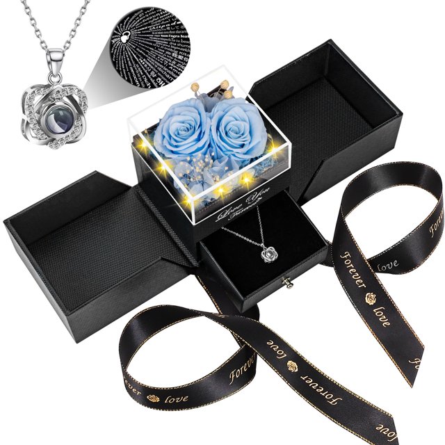 Collar Lebana con 2 rosas azules preservadas, regalo eterno