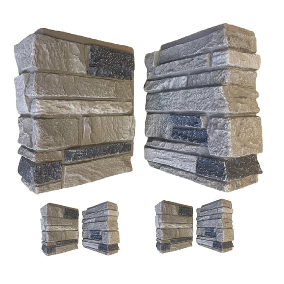 OTECKO Distinct 4-Pack Faux Ledge Stone 90 Degree Outside Corner Pieces for Stacked Wall Panels, 13H x 10W x 4D inches, Arizona Trail (Light Gray)