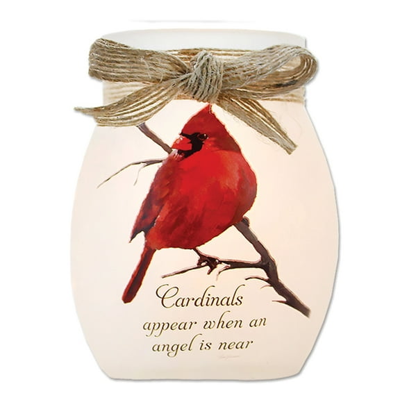 Stony Creek Cardinals Appear Rememberance Memorial, Sympathy, Bereavement Lighted Glass Jar 4 x 3 x 3" Inspirational - NEW