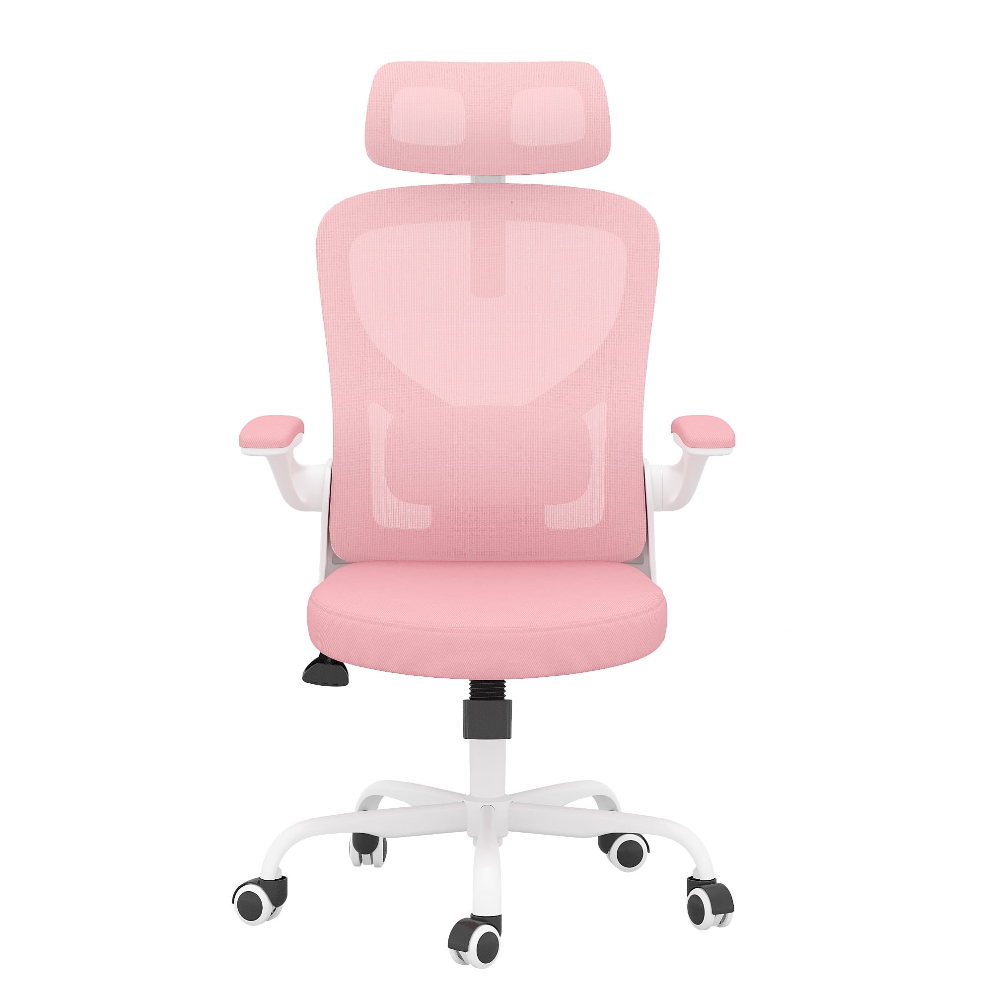 MAYEERTY Ergonomic Home Office Chair with Lumbar Support, Flip-Up Armrests, Headrest for Work & Study,Pink