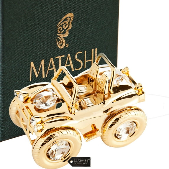 Matashi Home Decorative Tabletop Showpiece 24K Gold Plated Crystal Studded Open Top Jeep 4WD Off Roader Ornament