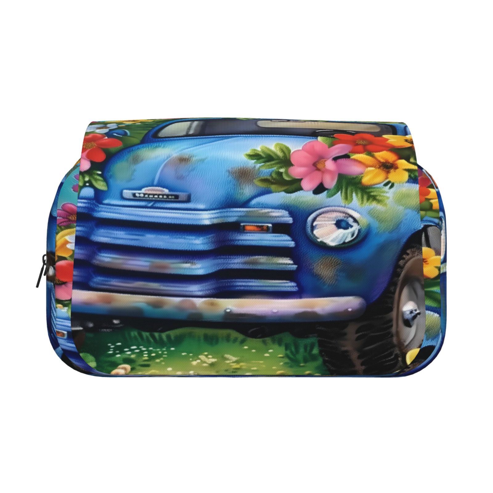 Rateoe Floral Truck Welcome Pattern Double Clamshell Pen Case, Storage Organizer with Two Zipper Compartments– Holds Up to 50 Pencils & Pens