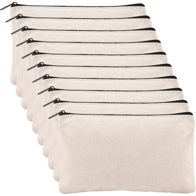 FloreceBien Paquete de 10 bolsas en blanco para manualidades, estuche de lona para lápices, bolsa de lona de algodón para facturas, bolsa de maquillaje, bolsa de cosméticos, bolsa de aseo multiusos