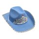 thumbnail image 1 of Sombrero vaquero de mezclilla azul con tiara colorida y ribete plateado, 1 of 2