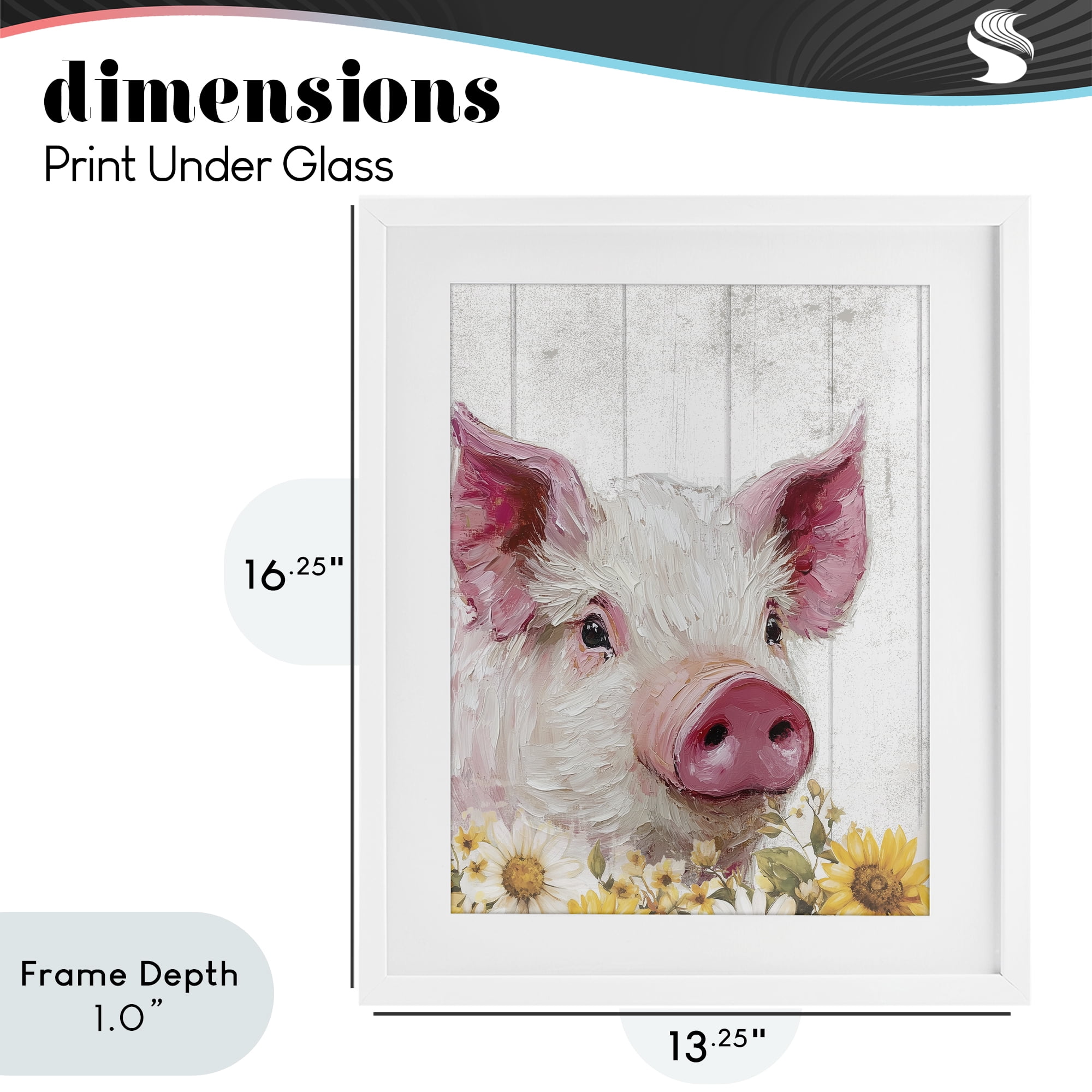Stupell Industries Pig and Sunflowers White Framed Print Under Glass, design by Christine Simpson Art