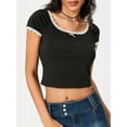 thumbnail image 2 of KelaJuan Women's Lace Trim Crop Tops Short Sleeve Solid Color Little Bow Slim Fit T-Shirts Aesthetic Clothes, 2 of 6
