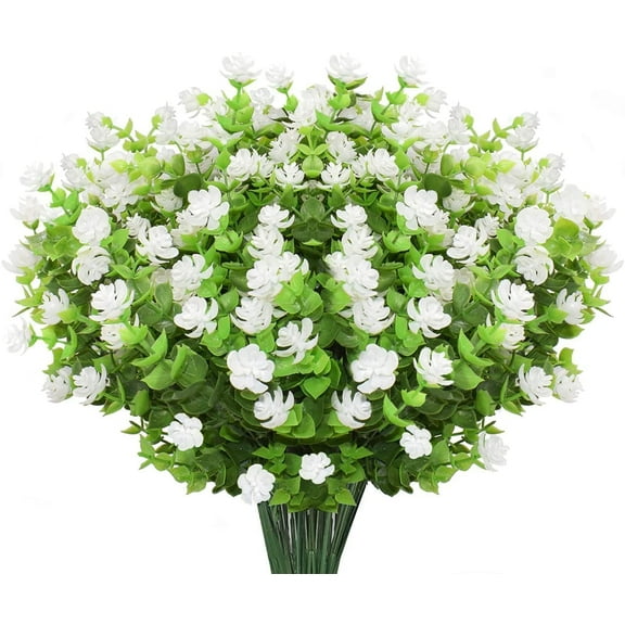 Morttic 10 Bundles Artificial Flowers, Outdoor UV Resistant Fake Flowers Plastic Greenery Shrubs Plants for DIY Floral Arrangement, Hanging Pots, Home Garden Decor (White)