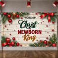 thumbnail image 6 of Red Decorative Christmas Banner Gold Stars Nativity Display Pine Branches Red Bows Christ Backdrop for Church Events Family Gatherings Christmas Parties, 6 of 9