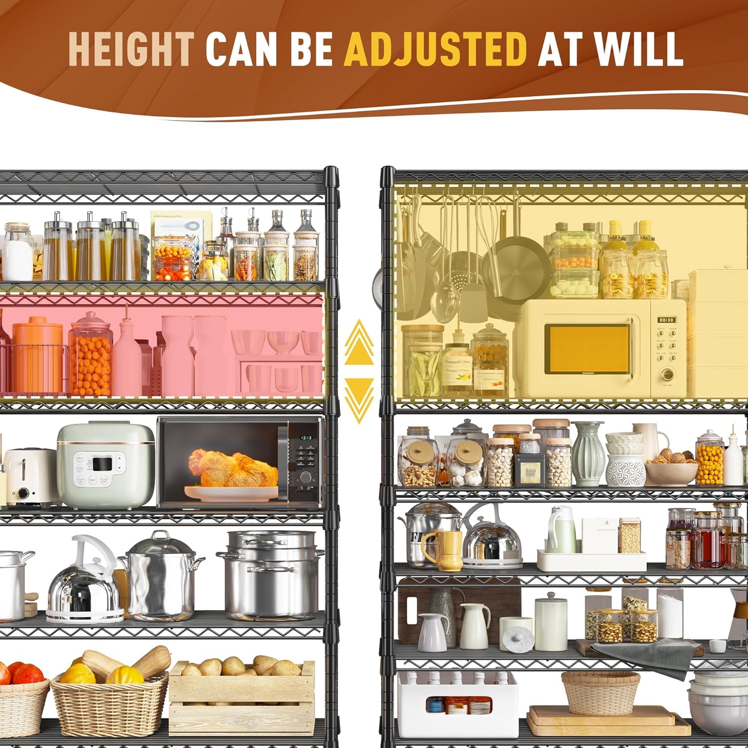 QHTER 71" H Metal Shelves 6 Tier Storage Shelves 1200LBS Adjustable Shelving Units and Wire Shelving Unit Storage Rack Shelf Metal Shelving, 71" H x 29" W x 14" D