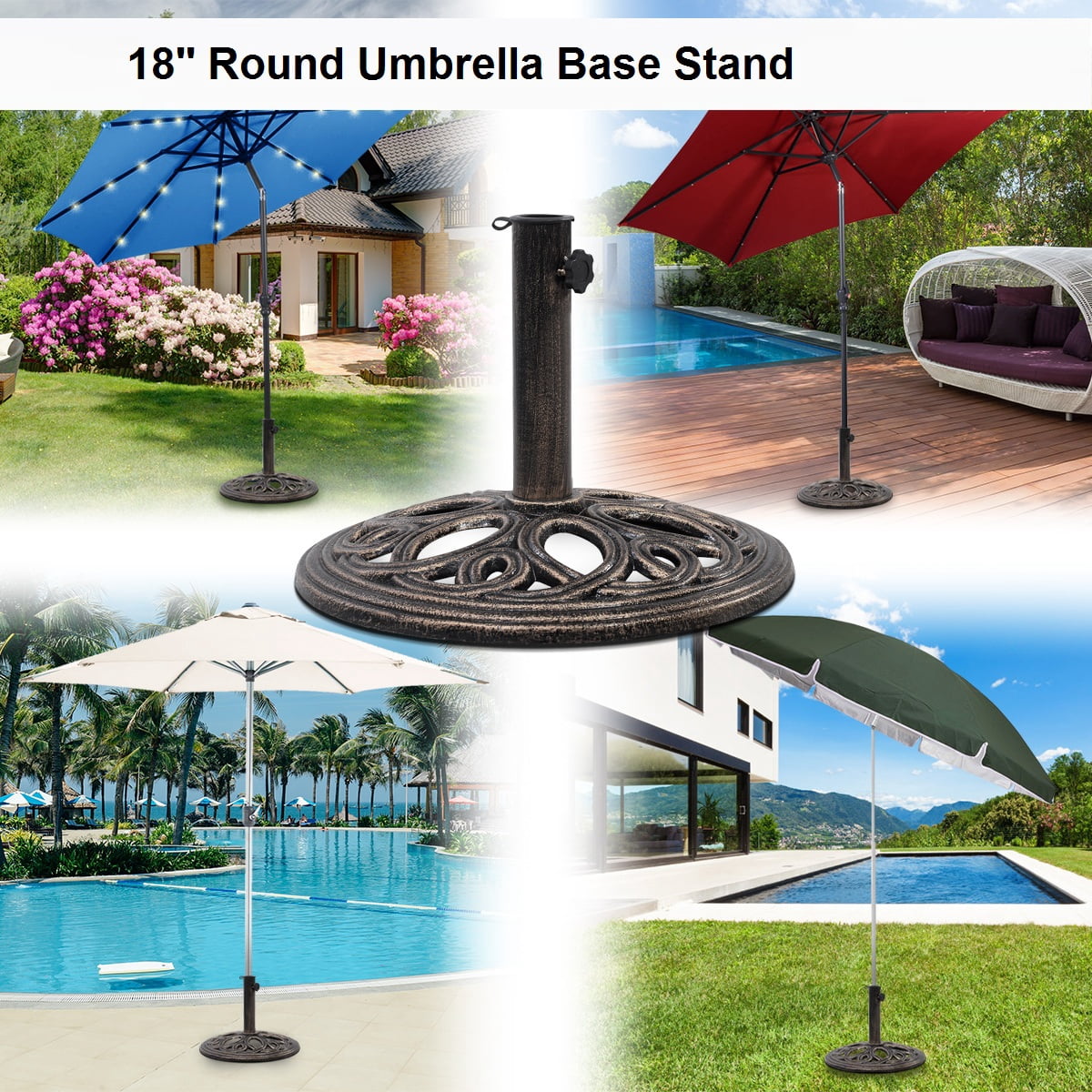 BLACK JAGUAR 18"Round Umbrella Base Stand Cast Iron Heavy Duty 23lbs