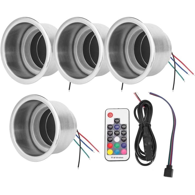 VEEKI 4 pcs RGB Porte-Gobelets de Boisson, DC 12V RGB LED Porte-Gobelets de Bouteille de Boisson en Acier Inoxydable avec Télécommande pour Voiture de Camion Marine RV Populaire24056823