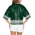 thumbnail image 2 of Women's Gameday Couture Green Miami Hurricanes Sequin Striped Cropped Fashion Jersey T-Shirt, 2 of 3