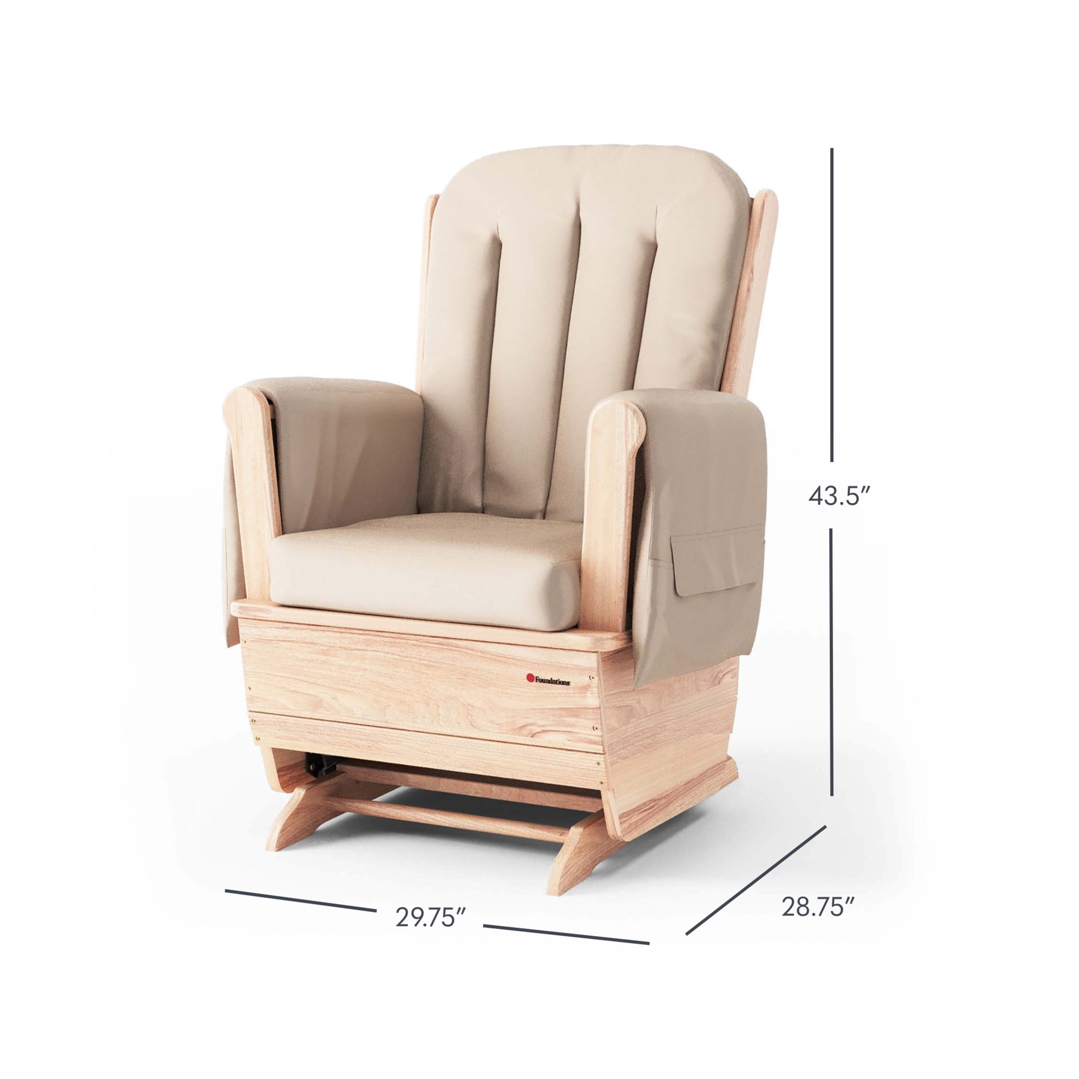 Foundations SafeRocker Standard Glider Rocker with Wood Skirt, Removable Vinyl Cushions, Tan