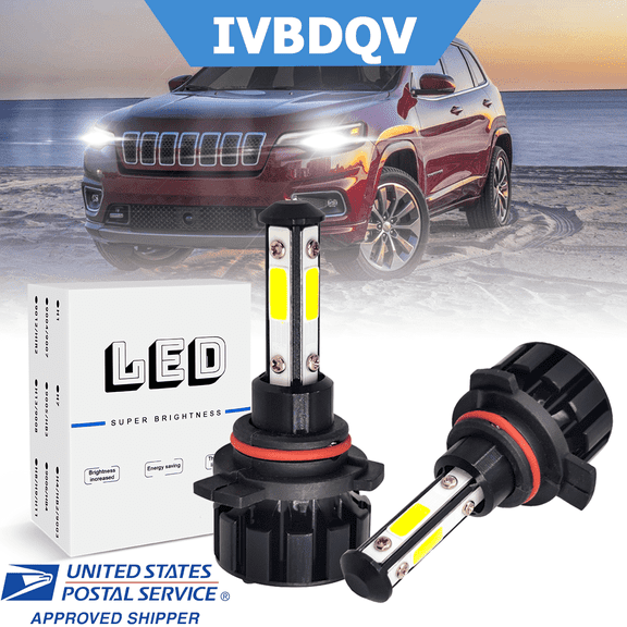 For Jeep Cherokee 2014-2015 LED Headlight Bulbs 9012 High/Low Beam 2Pcs 6000K Super Bright White
