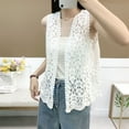 thumbnail image 2 of Dorkasm Womens Floral Crochet Lace Boho Trim Sleeveless Open Front Vest Cardigan White One Size, 2 of 3
