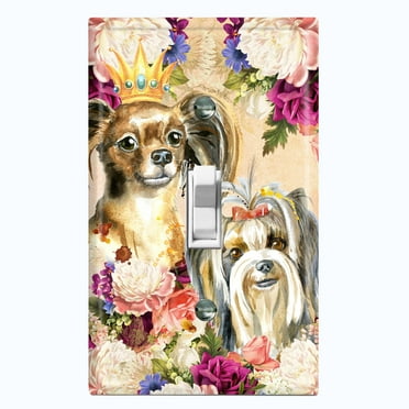 Metal Light Switch Plate Cover Cute Floral Papillion Couple Gold Crown DOG025