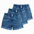 thumbnail image 2 of Gamviast Girls' Denim Shorts Elastic Waist Double Button Stretch Jean Shorts with Pockets Rolled Hem Kids Summer Casual School Bottoms 3 Pack Blue 5-6Years, 2 of 7