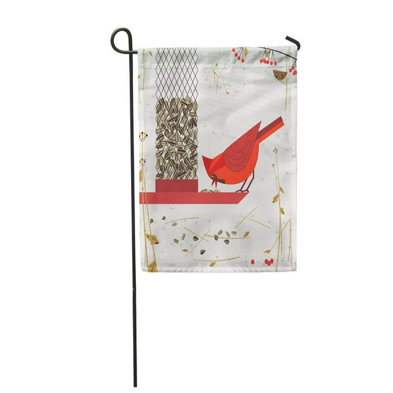 SIDONKU Cute Red Northern Cardinal Bird Comic Flat Cartoon Minimalism Garden Flag Decorative Flag House Banner 12x18 inch