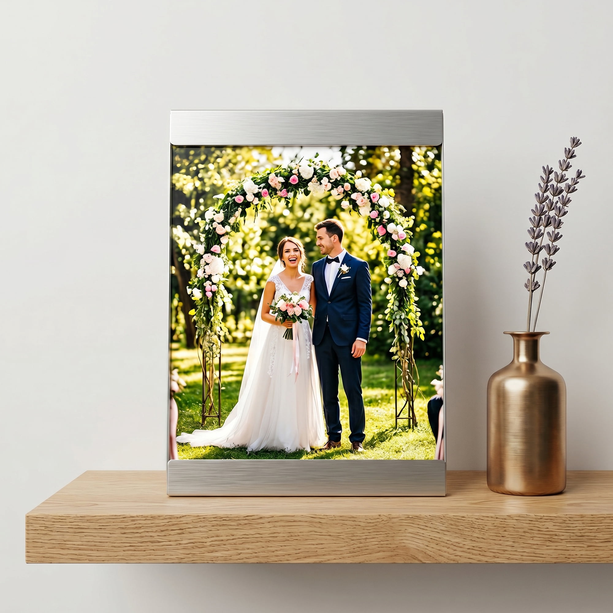 Unique Bargains Metal Picture Frame Premium Memorial Photo Frame Vertical Silver 5" x 7"
