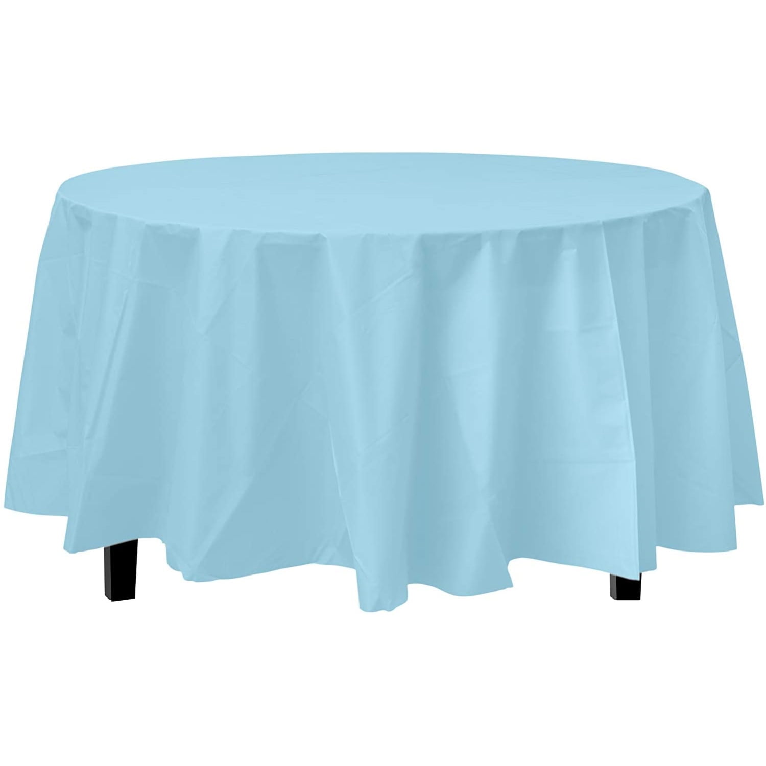 Bulk Premium Plastic Disposable 84 inch Round Tablecloth, Light Blue