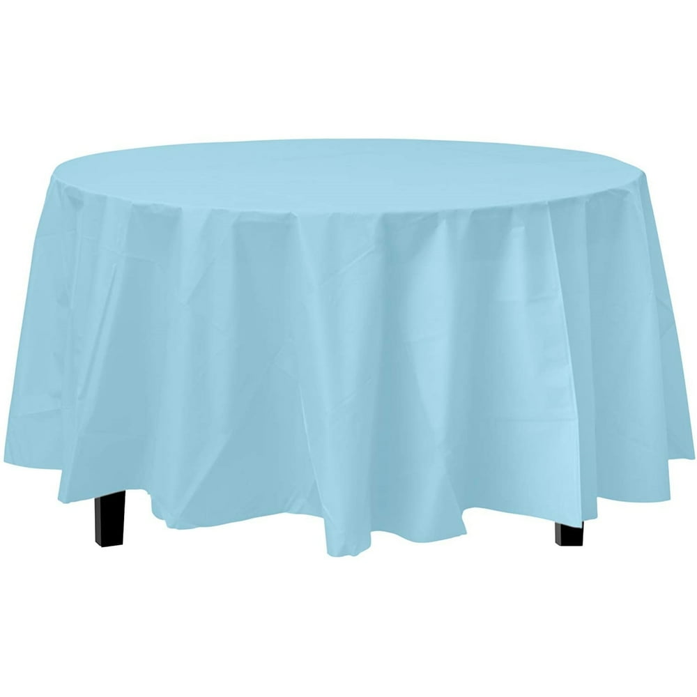 Bulk Premium Plastic Disposable 84 inch Round Tablecloth, Light Blue