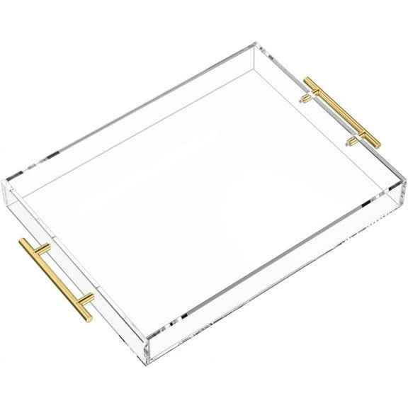 Clear Serving Tray -Spill Proof- Acrylic Decorative Tray Organiser for Ottoman Coffee Table Countertop with Round Handles 12x16 Inches Platter Board