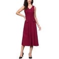 thumbnail image 2 of INSPIRE CHIC Business Office Dresses for Women's 2025 Mock Neck Sleeveless A Line Work Midi Dress L Deep Red, 2 of 6