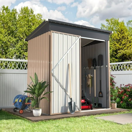 YODOLLA 5 x 3 ft. Outdoor Metal Steel Storage Shed with Sliding Roof & Lockable Door for Backyard  Garden