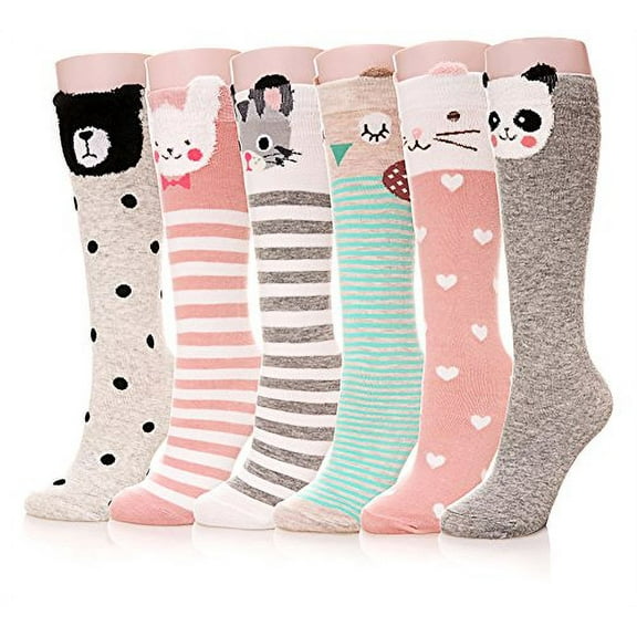 Color City Girls Socks Knee High Stockings Cartoon Animal Warm Cotton Socks?6 Pairs Animal?