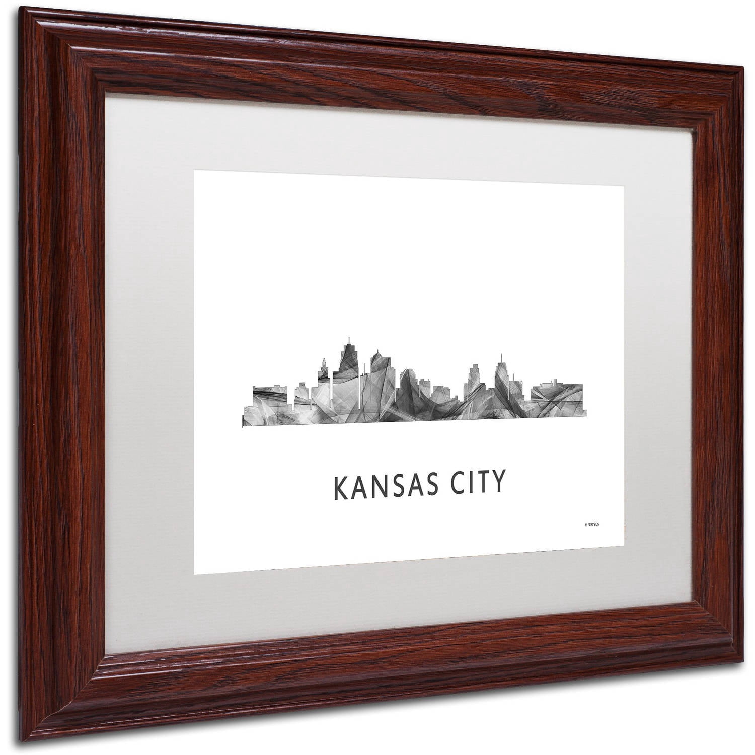 Trademark Fine Art 'Kansas City Missouri Skyline WB-BW' Canvas Art by Marlene Watson, White Matte, Wood Frame