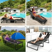 Slsy Folding Camping Cots for Adults, Adjustable 4-Position Reclining Folding Chaise with Mattress & Pillow, Portable Folding Lounge Chair Sleeping Cots Bed