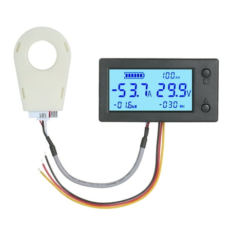 

Anself DC 5V~90V Digital Voltmeter Ammeter Gauge Battery Capacity Electric Energy Monitor 5-in-1 Voltage Amp Power Watt-Hour Meter LCD Display Coulometer with Hall Sensor for Solar Panel System Tra