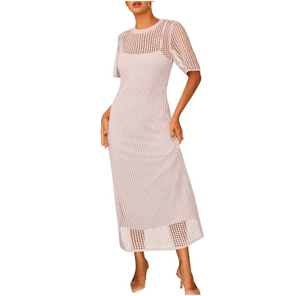 Drses Womens Italian Dress Two-Piece Dress Set Featuring A Solid-Color Short-Sleeved Round-Neck Dress Sundresses For Women